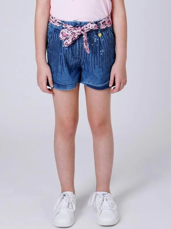 One Friday Blue Denim Sequin Shorts