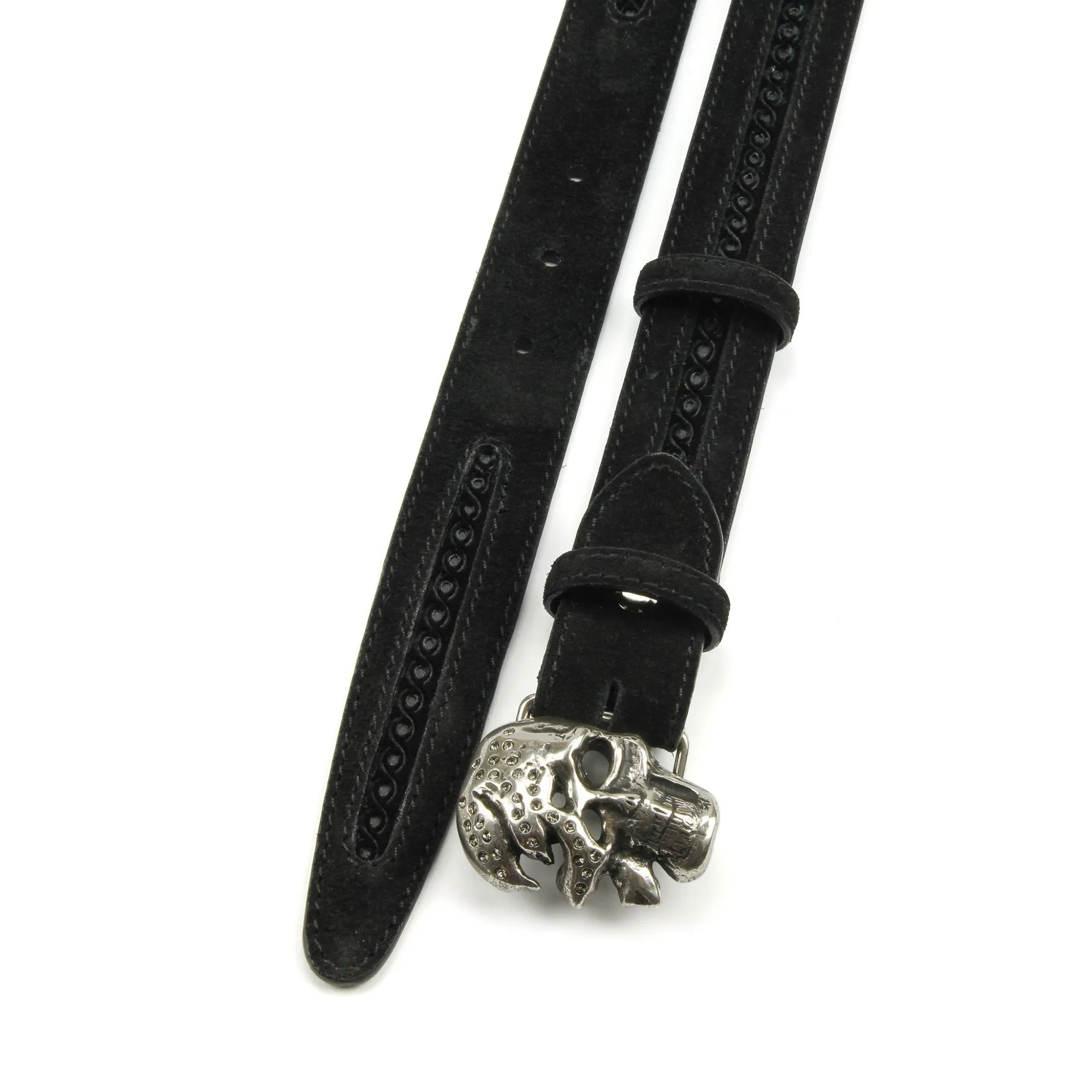 Pfeiffer Black Suede/Velvet Narrow Crystal Skull Belt