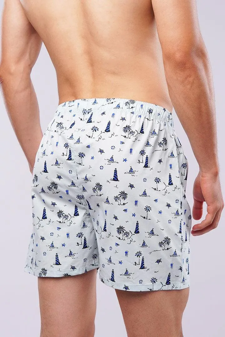 Printed Woven Boxer Shorts - Pastel Blue