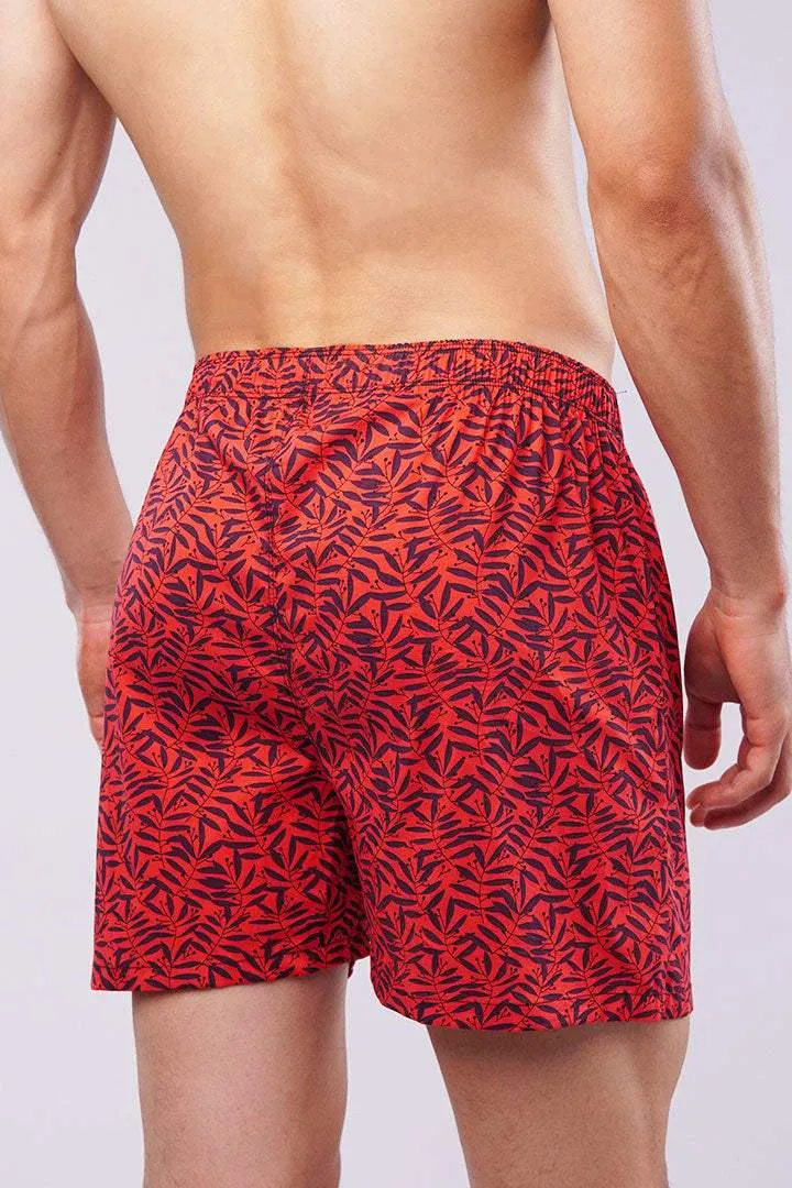 Printed Woven Boxer Shorts - Red