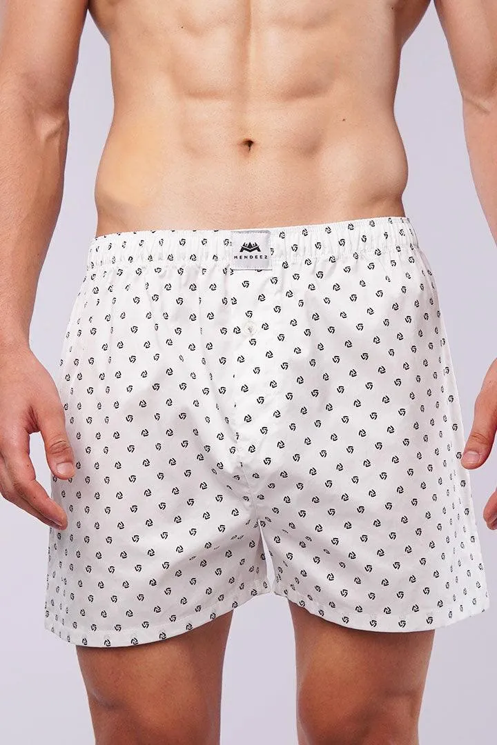 Printed Woven Boxer Shorts - White