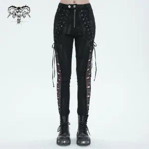 PT210 punk ripped mesh lace up trousers