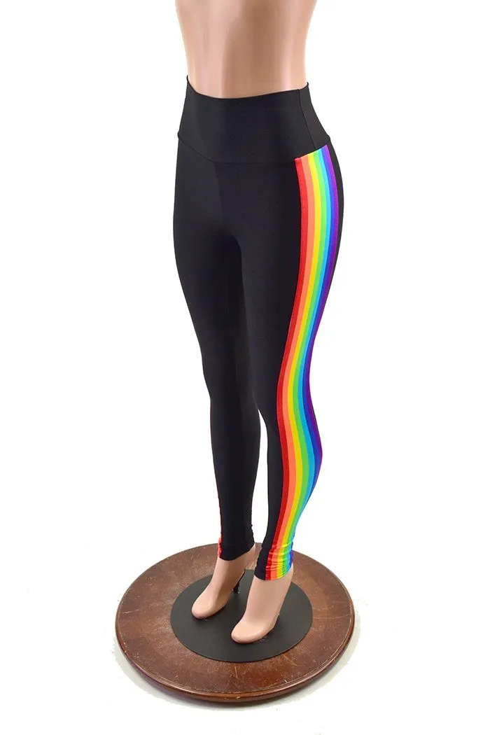 Retro Rainbow Side Panel  High Waist Leggings