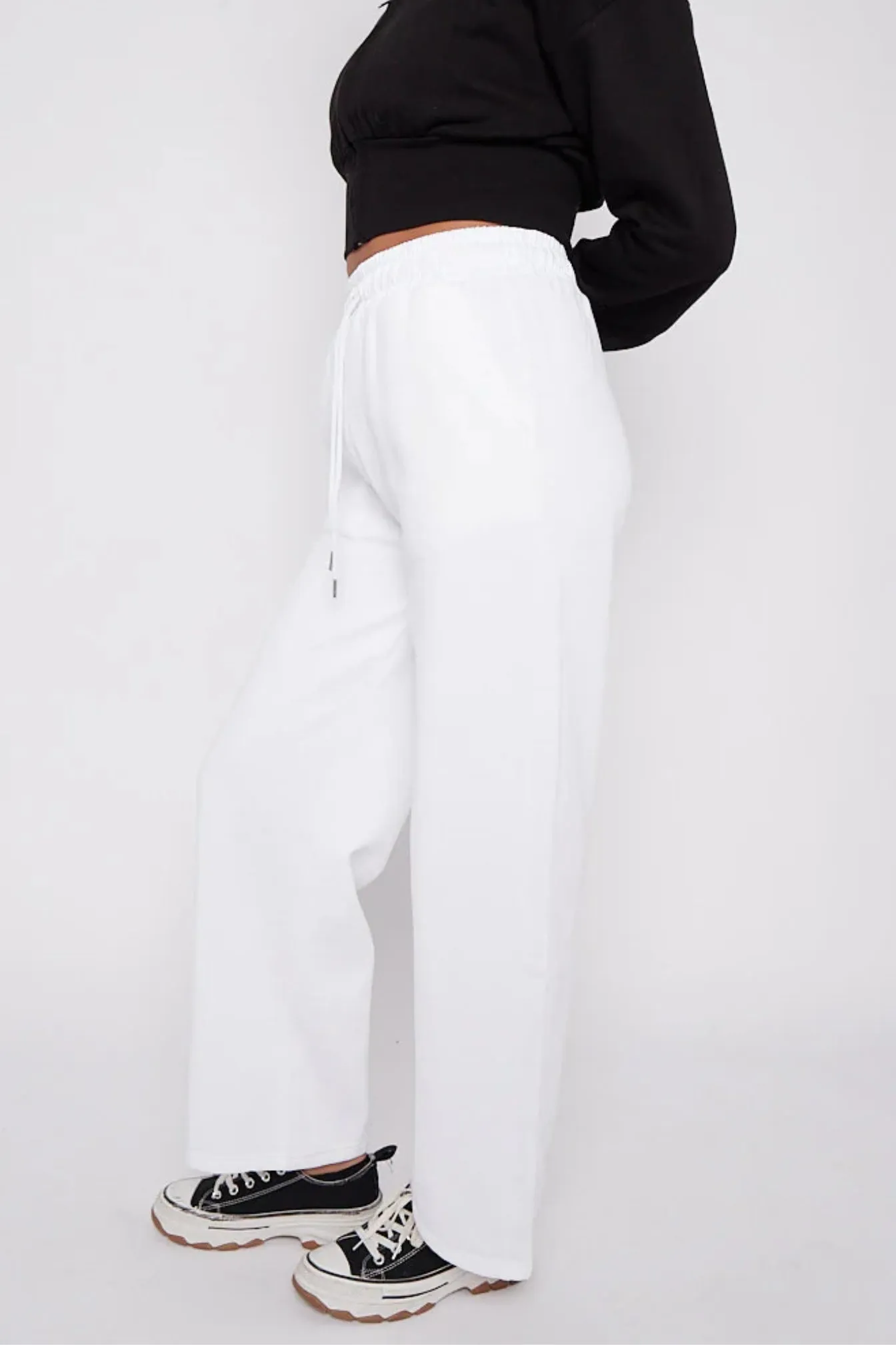 Straight Fleece Trousers (White)