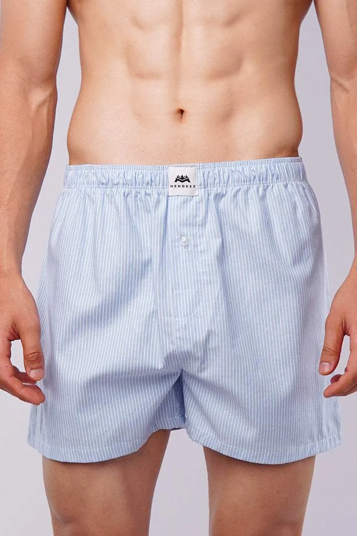 Striped Woven Boxer Shorts - Blue