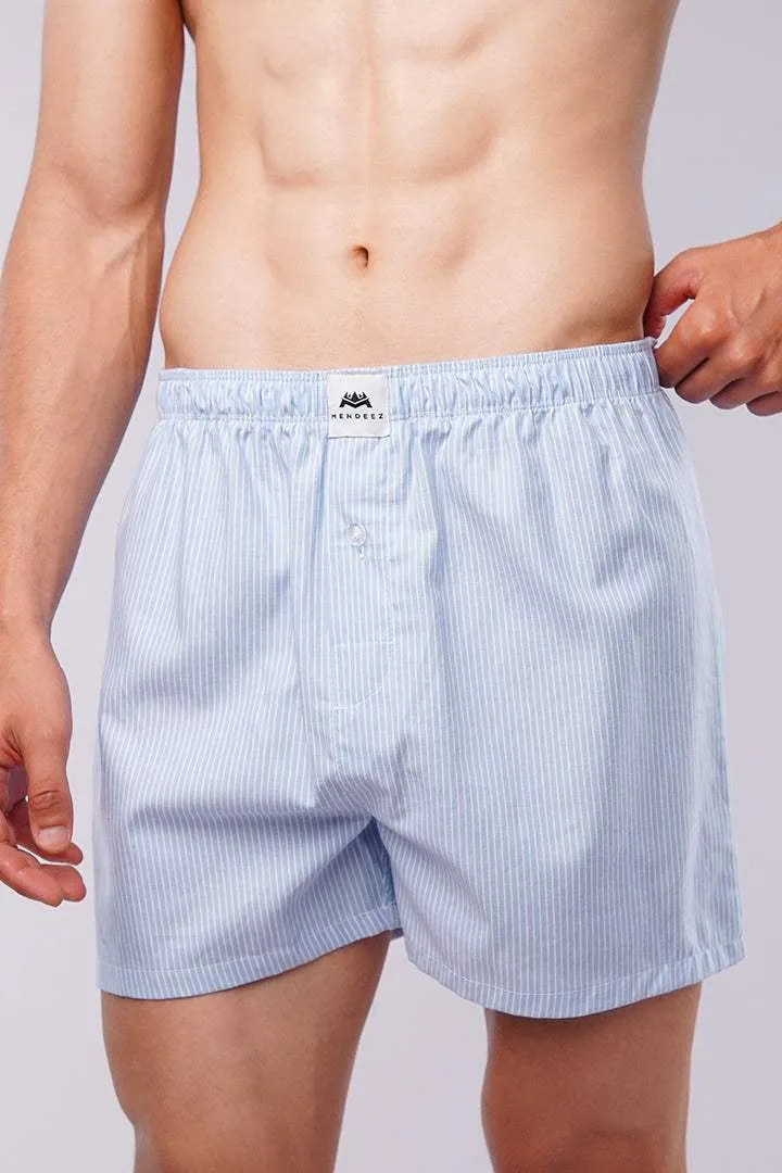 Striped Woven Boxer Shorts - Blue