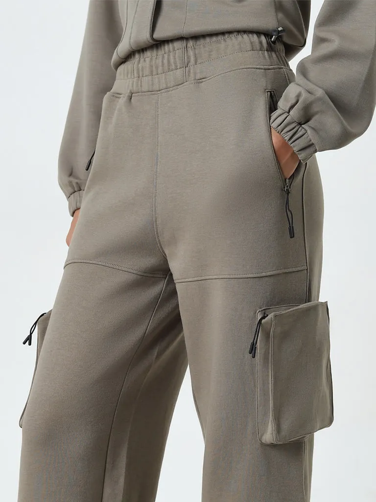 Studiofit Green High-Rise Cargo-Style Track Pants