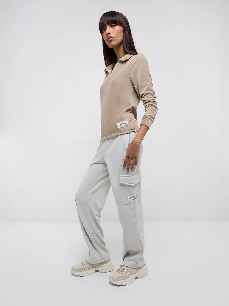 Studiofit Light Grey High-Rise Cotton Blend Track Pants