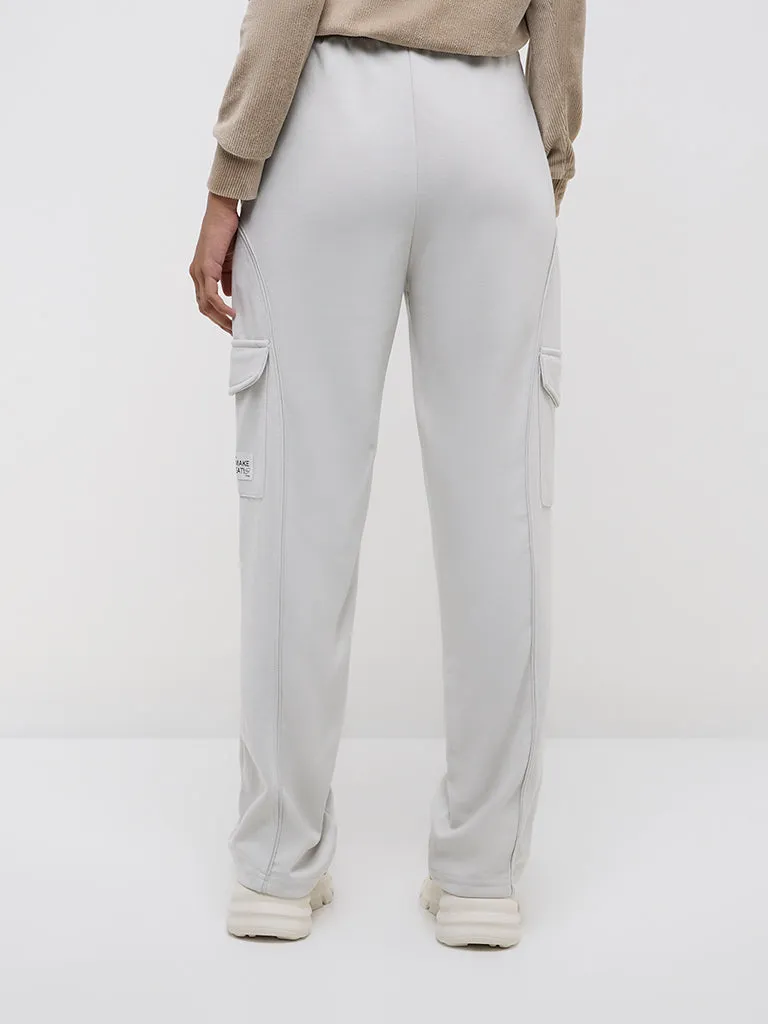 Studiofit Light Grey High-Rise Cotton Blend Track Pants