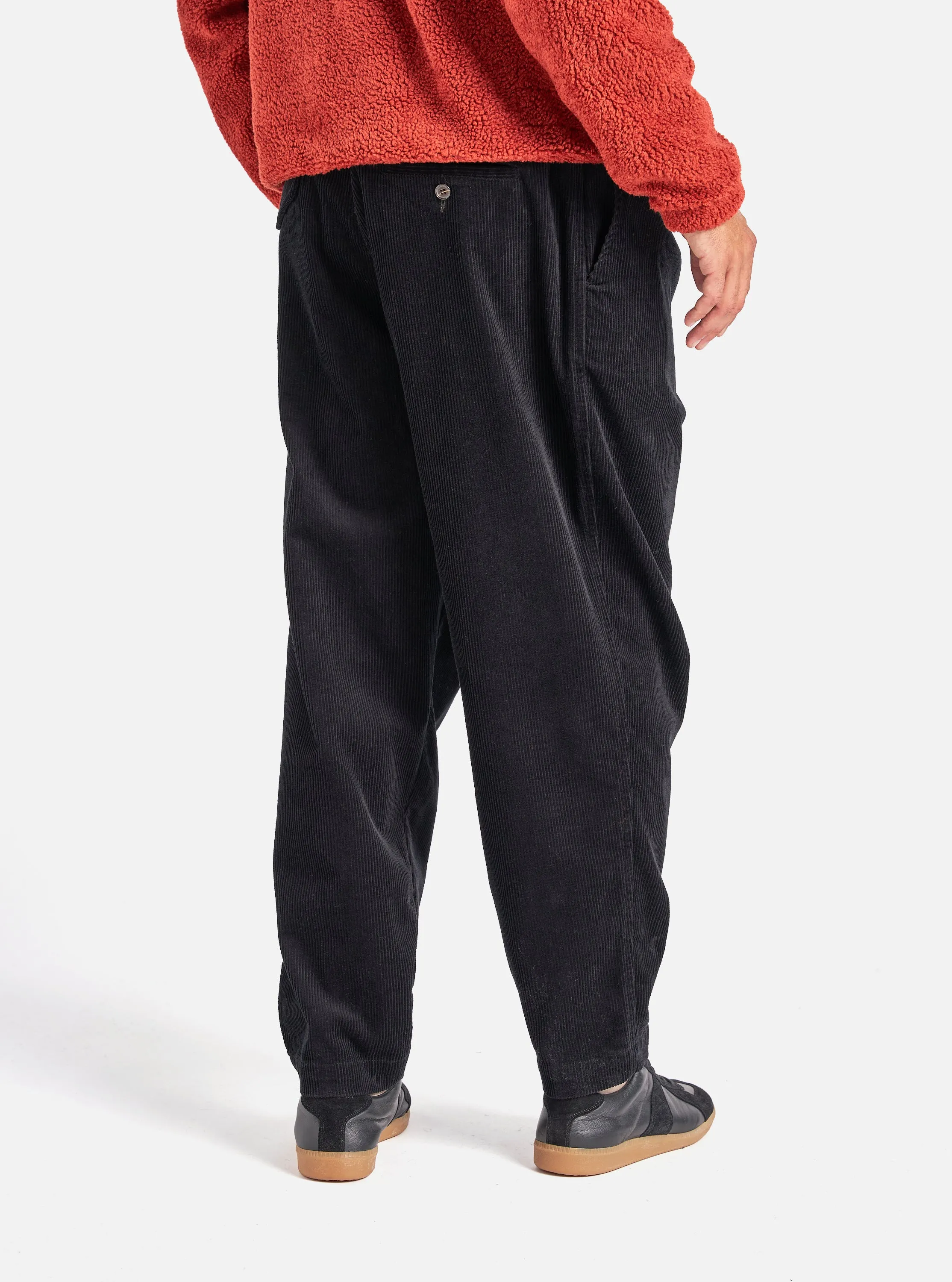 Universal Works Pleated Track Pant in Black Cord