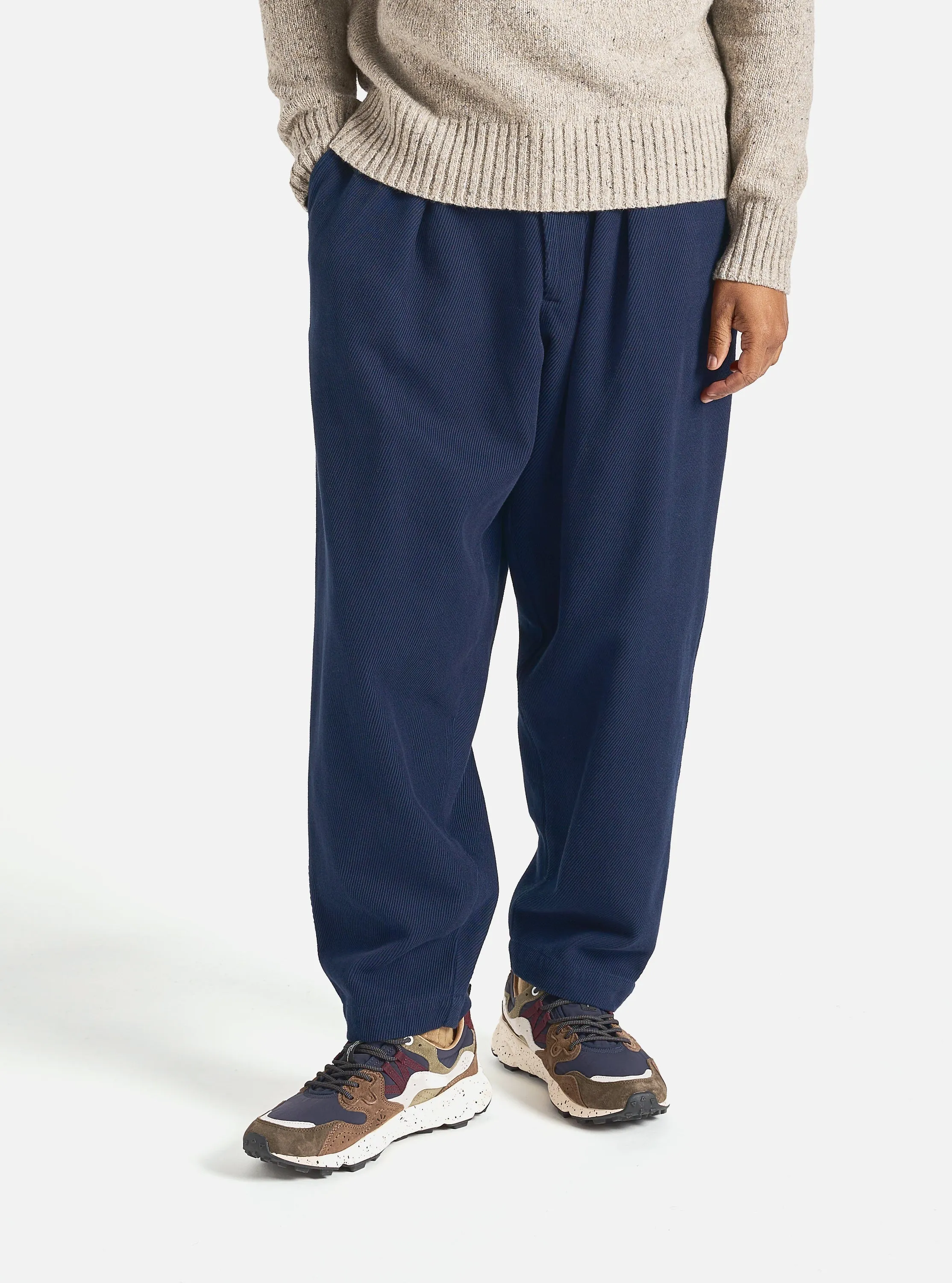 Universal Works Pleated Track Pant in Navy Super Twill