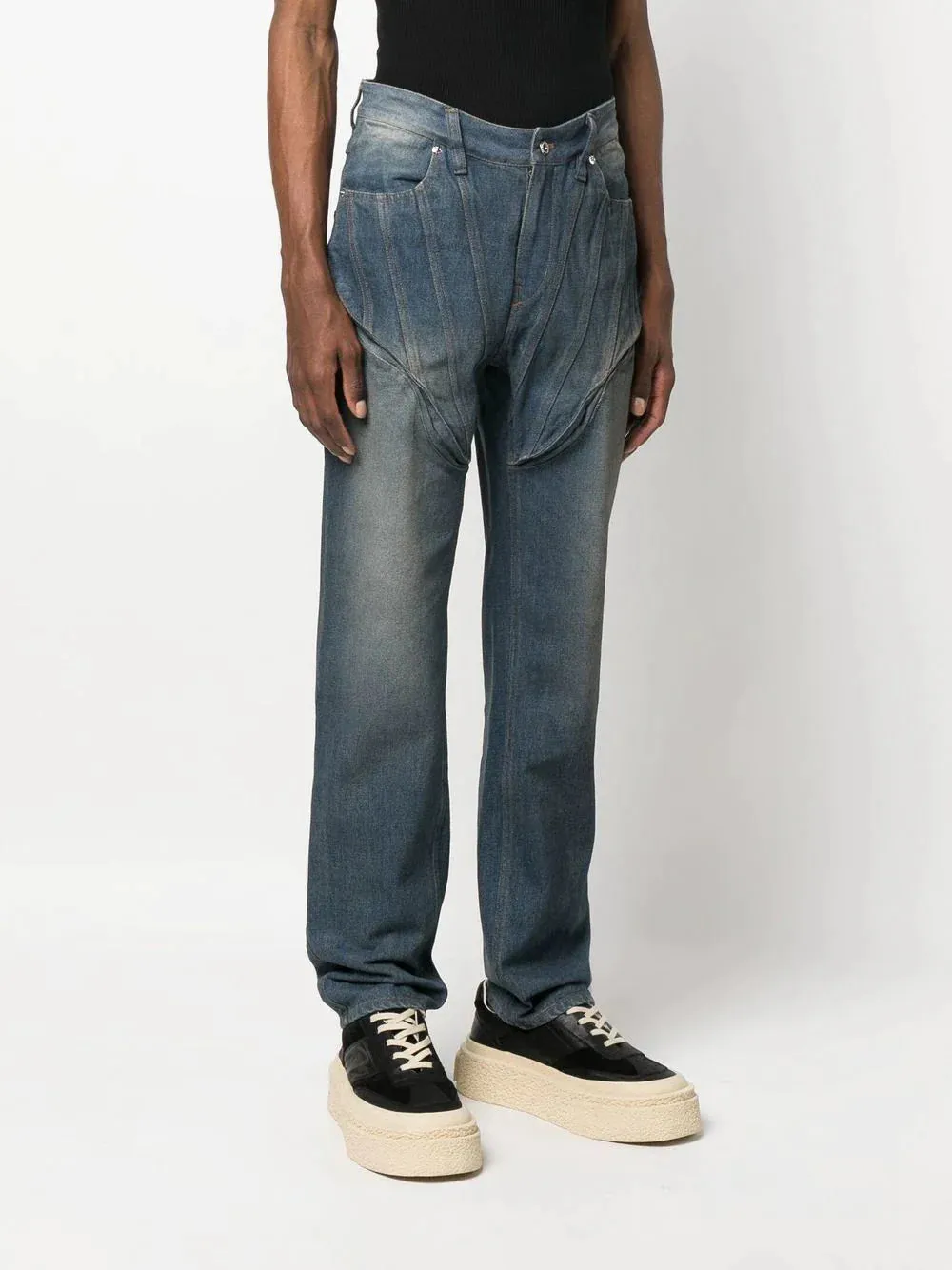 Washed Corset Denim Trousers