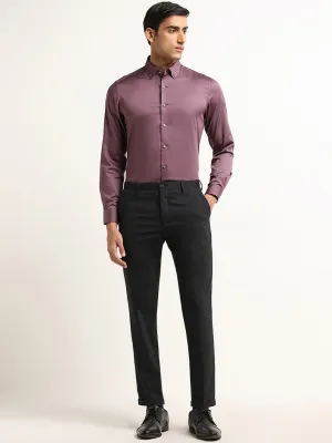 WES Formals Black Carrot-Fit Cotton Blend Trousers