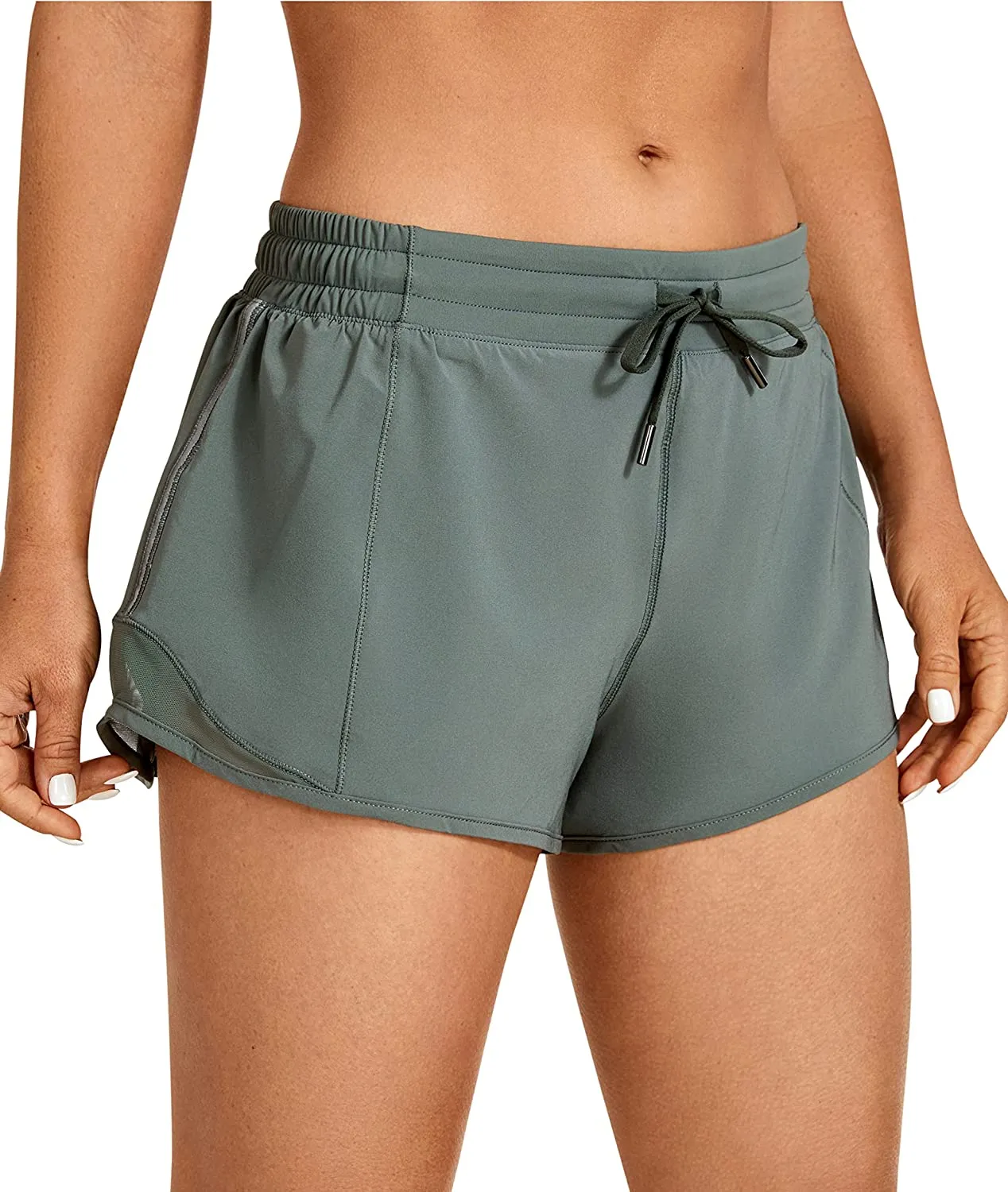 Wholesale Women's Mid-Waist Workout Running Shorts Mesh Liner With Pockets