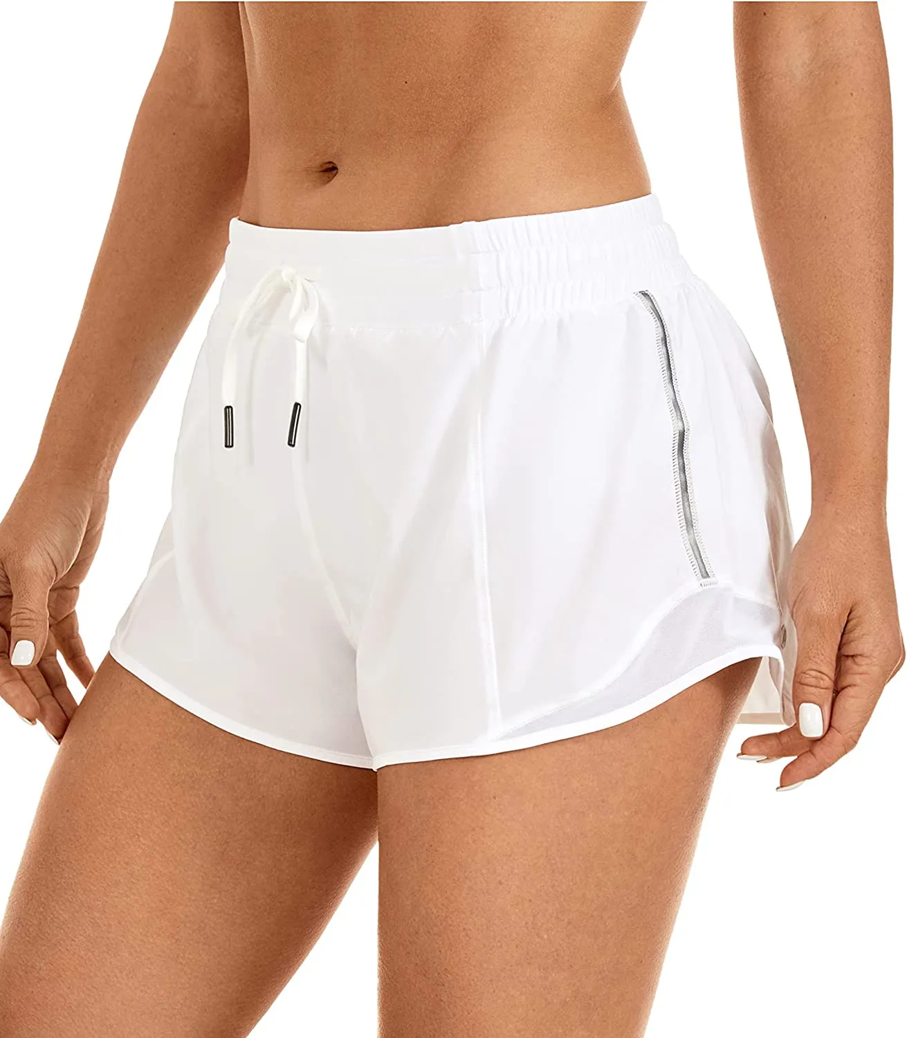 Wholesale Women's Mid-Waist Workout Running Shorts Mesh Liner With Pockets