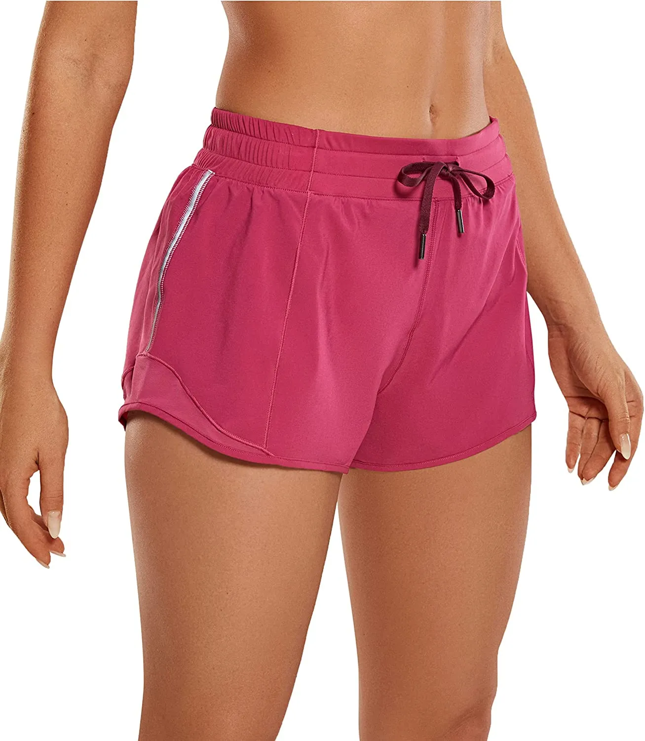 Wholesale Women's Mid-Waist Workout Running Shorts Mesh Liner With Pockets