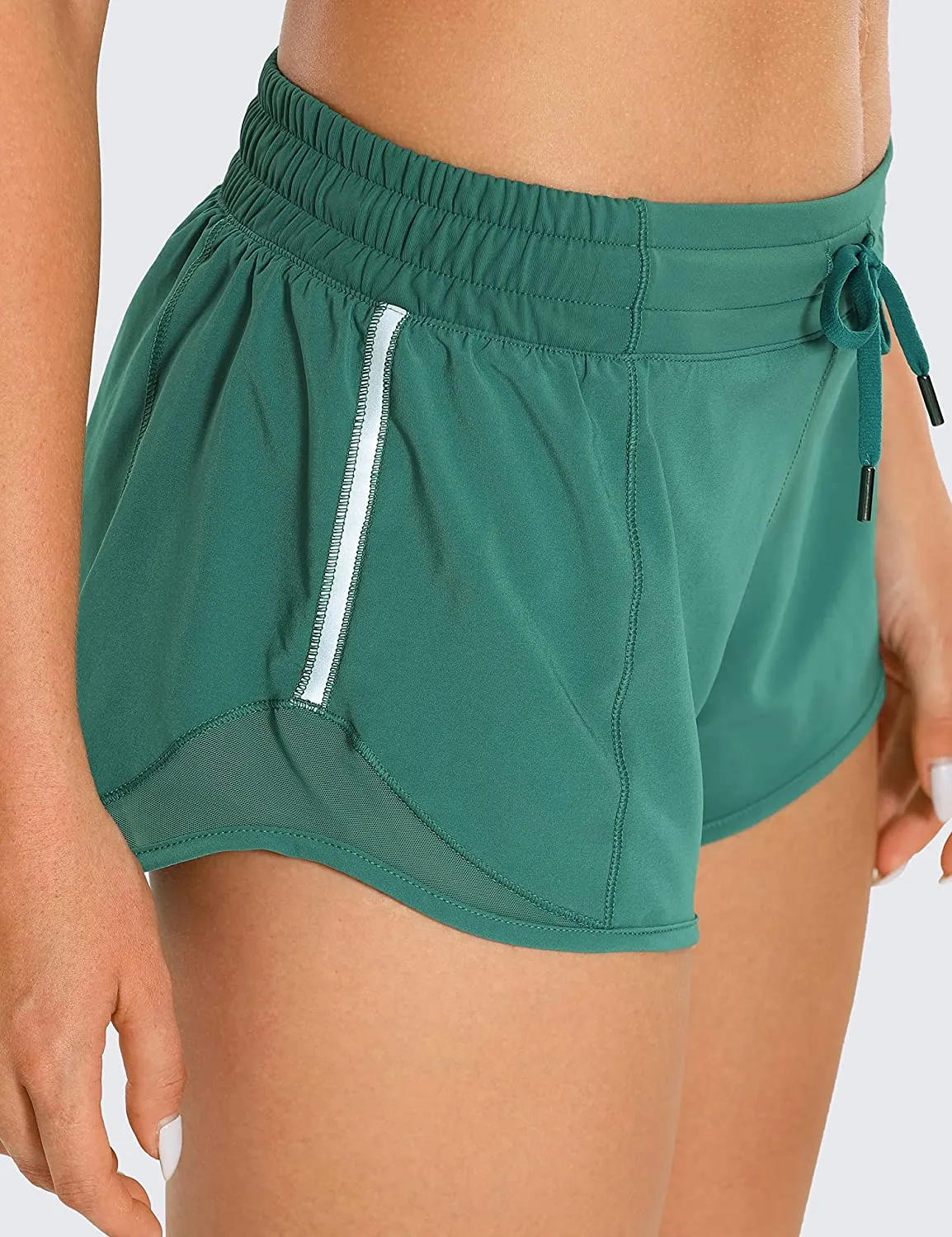 Wholesale Women's Mid-Waist Workout Running Shorts Mesh Liner With Pockets