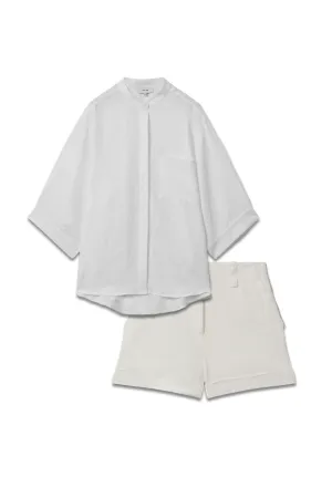 Winona Relaxed Sleeve Linen Shirt and Shorts - White