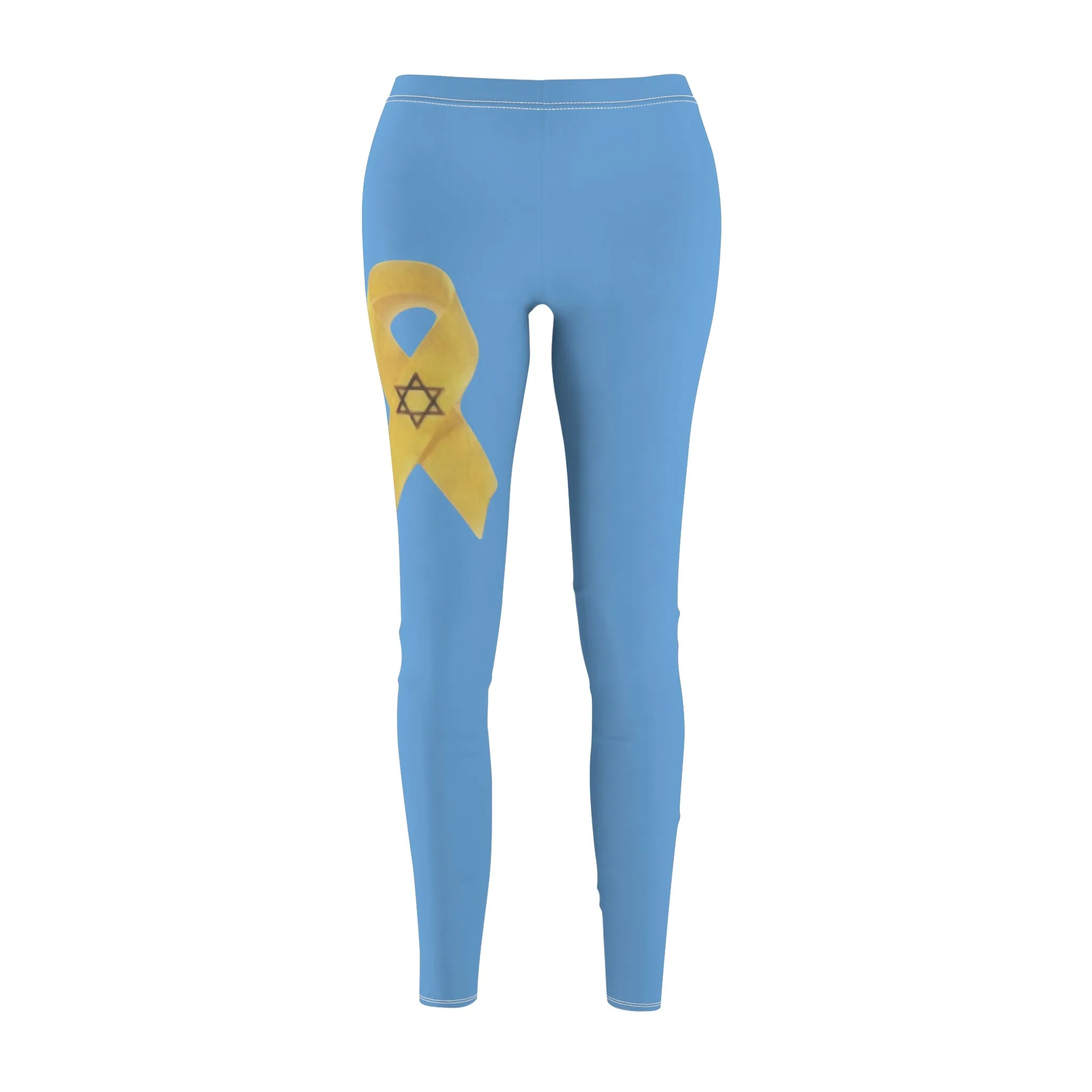 Women's Cut & Sew Casual Leggings, Light Blue - Yellow Ribbon 'Bring Them Home Now' Art, by Chaia Malana