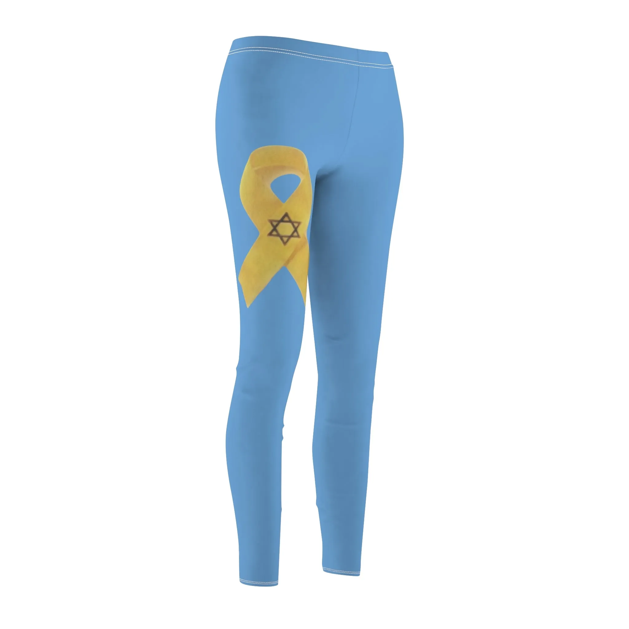 Women's Cut & Sew Casual Leggings, Light Blue - Yellow Ribbon 'Bring Them Home Now' Art, by Chaia Malana