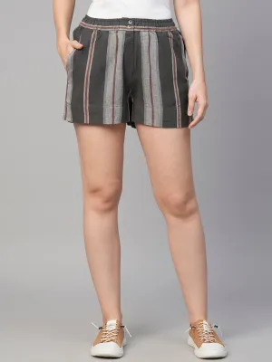 Women's Grey Viscose Linen Regular Fit Shorts